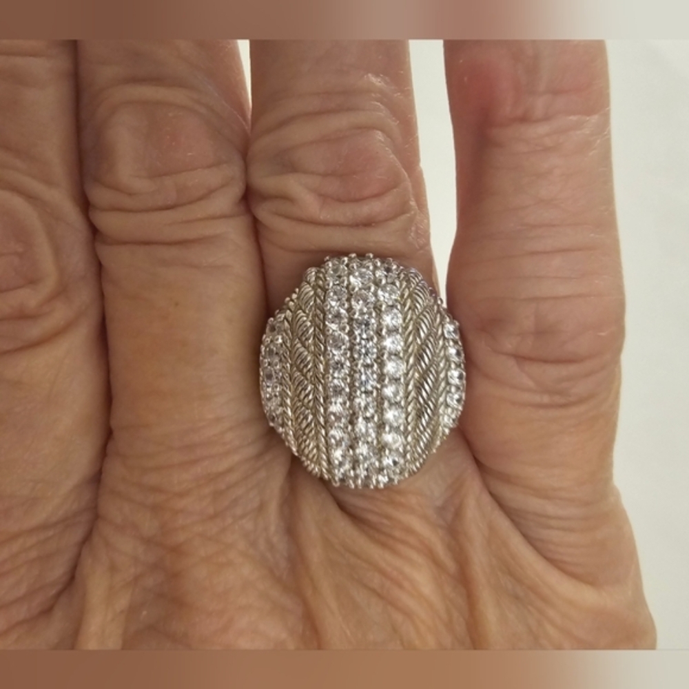 Judith Ripka Bold Sterling Rope Textured Diamonique Ring Size 7 13.2 Grams